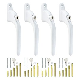 4Pcs Window Handles for UPVC Windows with 20Pcs Multi-Spindle and Keys, Universal Window Lock Replacement Window Handle, Lockable White Window Handle, 10/15/30/43/55 mm Spindle