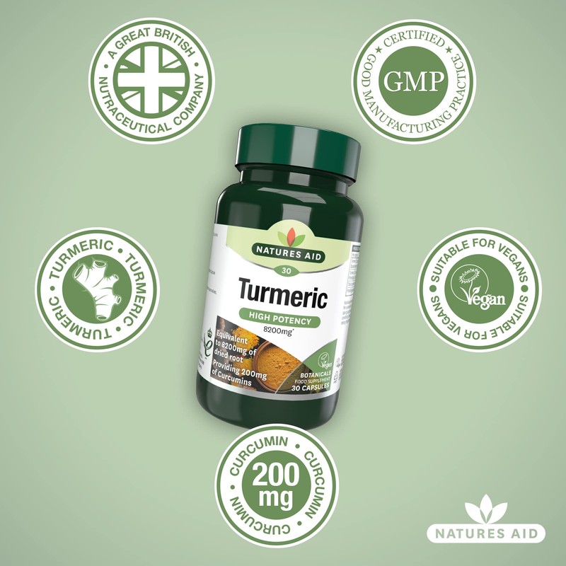 Natures Aid Turmeric 8200 mg, High Potency Extract plus Whole