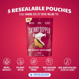 SKINNYDIPPED Dark Chocolate Salted Caramel Cashews, 3.5 ounce, Resealable Bag, 5 count