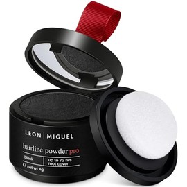 LEON MIGUEL Root Powder - Waterproof Hairline Powder as Perfect Hair Concealer for Concealing Roots, Invisible Hair Makeup for Hair Thickening (Black, Hairline Powder Pro)