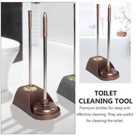 DOITOOL Toilet Plunger and Bowl Brush Combo for Bathroom Cleaning, 2 in 1 Long Handle Toilet Brush and Plunger with Holder, 1 Set ( Coffee )