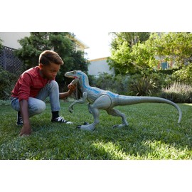 Mattel Jurassic World Super Colossal Velociraptor Blue 18” High & 3 1/2 Feet Long with Realistic Color, Articulated Arms & Legs, Swallows 20 Mini Action Figures