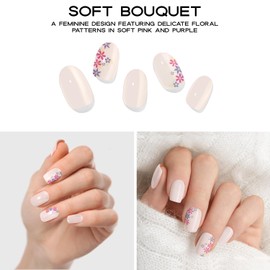 ADORA COUTURE Semi Cured Gel Nail Strips Kit - 20pcs Uv Gel Nail Stickers - Spring Tiny Floral Pink Uv Nail Stickers - Gel Stickers for Nails Uv Light Required (Soft Bouquet)