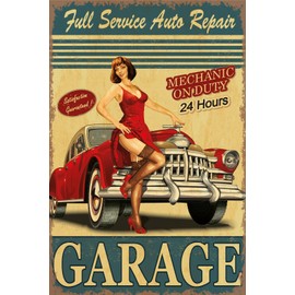 DekoNo7 Tin Sign 30 x 20 cm Vintage Sign: Full Service Auto Repair - Mechanic on Duty 24 Hours Garage