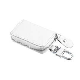 X AUTOHAUX Faux Leather Zipper Car Fob Key Case for Auto Remote Key White