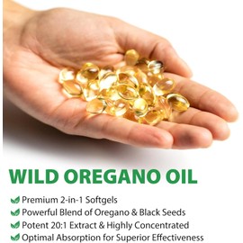 Organic Oregano Oil Capsules 6000mg with Black Seed Oil – 120 Softgels, Immune Support & Antioxidant, Non-GMO