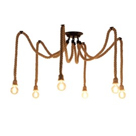 DongMingJianHui Vintage Industrial Pendant Lights Spider Lights Adjustable DIY Chandelier Hanging Lights 4/6/8-Lights Boho Light Plastic/Hemp Rope Drop E27