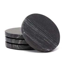 Thirstystone 4 Pack Natural Black Marble Round Coasters with Protective Felt Feet on The Bottom 4" Diameter Elegant Heat Tolerant Easily Wipes Clean
