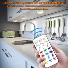 Deitybless 13-Color LED Puck Lights with Remote Control | Wireless Battery-Powered Stick-On Under Cabinet Lighting | Dimmable Color Changing Lights with Timer for Kitchen, Closet & Home Decor