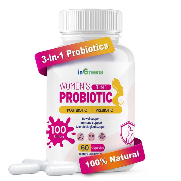inGreens 3-in-1 High Potency Probiotics for Women, Vaginal Probiotics with
