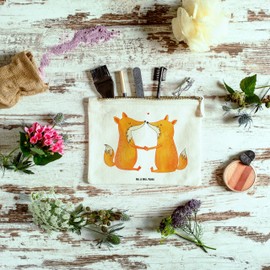 Mr. & Mrs. Panda Size M make-up bag foxes love - gift, fox, cosmetic bag, case, girlfriend, couple, cosmetic case, boyfriend, pencil case, White, Hand Drawn