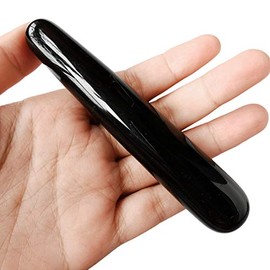 Lovionus89 Scraping Facial Massage Tools, Crystal Jade Gua Sha Handmade SPA Massage Wand for Acupuncture Therapy Stick Point Treatment, Black Obsidian