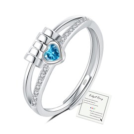 Blue Anxiety Rings for Women Sterling Silver Ring, Fidget Ring Silver Rings for Women, Blue Fidget Rings for Anxiety Women Adjustable Heart Fidget Rings Women Gift for Daughter Her