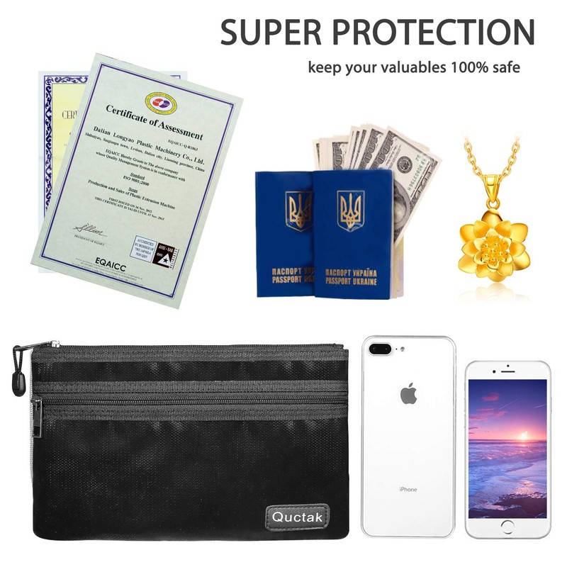 Fireproof Money Bag Two Pockets Two Zippers, Fireproof Safe Bag