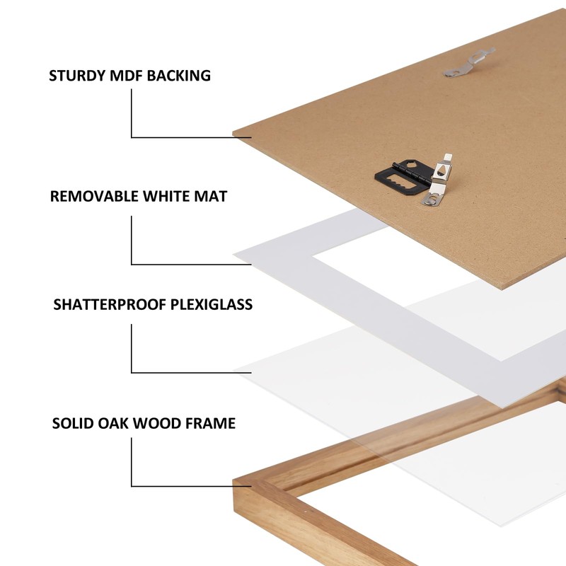 RaphelArt Oak Series 8x10 Solid Oak Picture Frame, Natural Grain