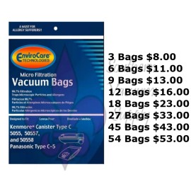 EnviroCare Sears Kenmore Canister Type C Vacuum Bags For 5055, 50557 and 50558 Models - 6 Bags