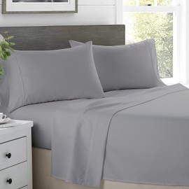 Light Grey Queen Sheets Set - 100% Egyptian Cotton Sheets Set Queen Size - 4 PCs, 600 Thread Count Deep Pocket Queen Sheet Set - Sateen Weave - Luxury Soft Hotel-Quality Light Grey Sheets Queen Set