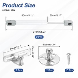 sourcing map 2Pcs Lid Support Hinges, 6 Inch 30N Gas Struts Soft Close Folding Lid Stay Hinges Lift Support Slow Lowering Pneumatic Lid Buffer for Cabinet Closet Wardrobe, White