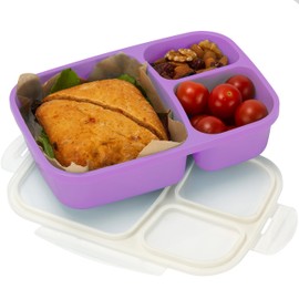 Lonchera tipo Bento, a prueba de fugas, con 3 compartimentos, contenedor para almacenar alimentos, Púrpura, 1