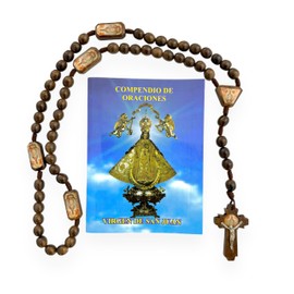 Compendio de Oraciones a La Virgen de San Juan de Los Lagos con Rosario Cafe de Madera Prayer Book in Spanish with Brown Wood Rosary 2 Pc Set