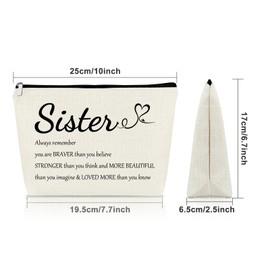 Powerful Sister Inspirational Gifts Makeup Bag Sisterhood Gifts for Women Sister Encouragement Gift Cosmetic Bag Mothers Day Christmas Birthday Present Travel Pouch