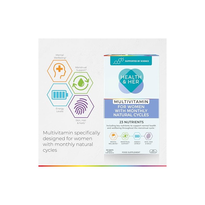 Health & Her Natural Cycles, Women's Multivitamin, Vegan, 90 Day