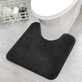 Toilet Mat with Cut-Out, Bathroom Rug, U-Washable Toilet Rug with Cut-Out, Black Soft High Pile Toilet Mat, Toilet Mat for Toilet and Bathroom (50 x 40 cm)