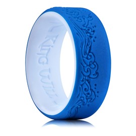 King Will Mens Silicone Wedding Rings, Two-Tone Blue Rubber Wedding Bands with Unique Ocean Waves Design, 8mm Wide 2.2mm Thick, Comfort Fit Size 13