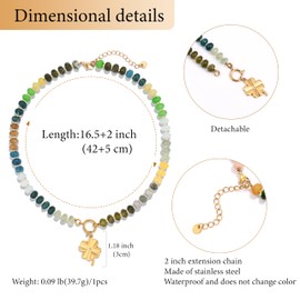 SKENUDY Rainbow Stone Colourful Pearl Necklace for Women, Rainbow Natural Gemtone Beads Choker, Boho Surfer Beach Necklaces, Summer Jewellery, Stainless Steel, No Gemstone