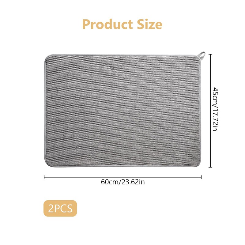 2PCS Microfiber Dish Drying Mat, 45x60cm Absorbent Draining Board Mats