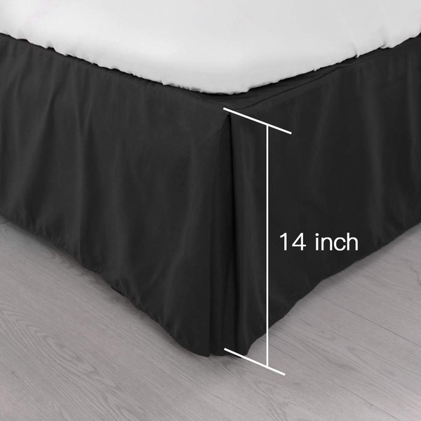 Easy Care Range Pleated Bed Skirt on Platform 200 Thread Count Percale Fitted Sheet with Valance Sheet (Black, Double 137cm x 191cm + 39cm Drop)