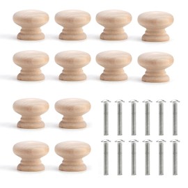 Yuiturt Cupboard Door Knobs Wooden – 12 Pcs Natural Solid Wood Drawer Knobs, Round Mushroom Pull Handles with Screws, Perfect for Cabinets, Wardrobes, and Home Furniture Upgrades for Drawers