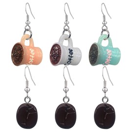 QUSIJIA 3 Pairs Unique Asymmetric Tea Coffee Cup Dangle Drop Earrings Funny Urban style Earrings Sets For Women GJewelry Gifts (Coffee)