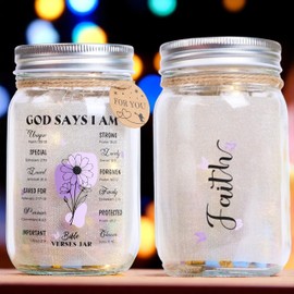 LED Light Up God says I am Bible Verse Jar Sparkle light night with 92 Hand-Rolled Scrolls - Christian Gifts for Women, Mom, Sister - Inspirational Prayer Jar for Mother’s Day