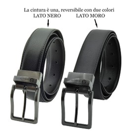 Sergio Tacchini Reversible Men's Belt Made of Genuine Leather, Rectangular Buckle, Adjustable and Can Be Shortened, Black and Brown