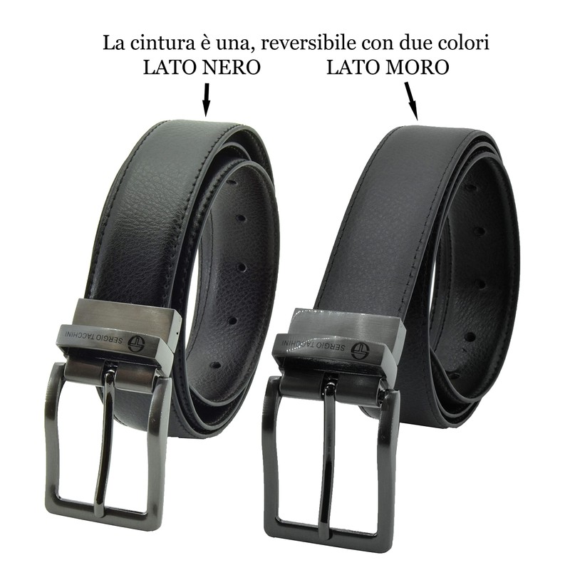 Sergio Tacchini Reversible Men's Belt Made of Genuine Leather, Rectangular