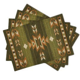 Giwawa Southwestern Placemats Set of 4 Rustic Green Tribal Geometric Decorative Table Mat Antique Native American Heat Resistant Washable Place Mats 12x18Inch for Dining Kitchen Farmhouse Decor