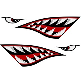 Reflective Left and Right Big Set, Shark Teeth Mouth Decals Sticker, 20 inches - Fishing Boat Canoe Car Truck Kayak Graphics Accessories