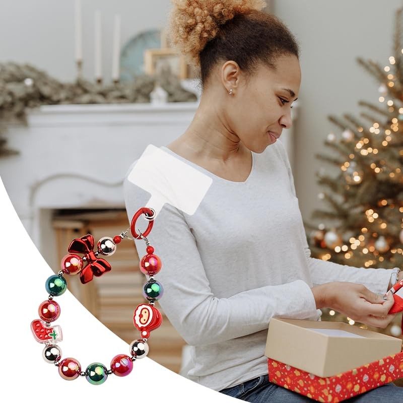 Christmas Phone Wristlet Lanyard Strap Keychain Bracelet Beaded Mobile Phone