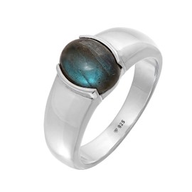 Kuzzoi 0611211021 Men's Signet Ring with Labradorite Stone, Polished 925 Sterling Silver, Solid Silver Ring with Gemstone (10 mm) Oval, Ring for Men in Ring Size 60 - 66, Silver Stainless Steel Silver