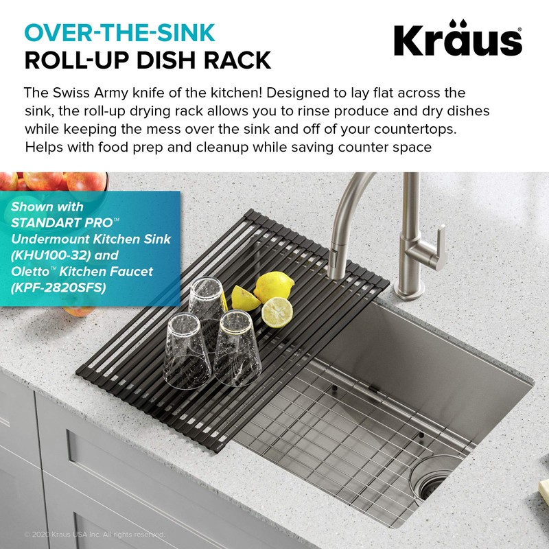 Kraus Multipurpose Over-Sink Roll-Up Dish Drying Rack, Colander and Trivet