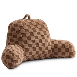 Holawakaka Checkered Reading Pillow with Arms, Adults Backrest Reading & Rest Pillows for Sitting Up in Bed, Bed Rest, Lounging, Working, Arms Back Support Cushion for Men Women Teens,Khaki