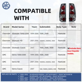 PAANLOK OE Replacement Tail Light for 1999-2007 Chevy Silverado 1500/2500/3500/1500HD/2500HD/Classic & GMC Sierra 1500/2500/3500/1500HD/2500HD/Classic Fleetside, 1 Pair (Chrome Sentinel Series)