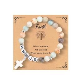 SCRDPRAD WWJD Natural Stone Bead Bracelet for Women Men What Would Jesus Do Inspirational Religious Bracelets Elevated Faith Christian Gifts Easter Thanksgiving Christmas Jewelry-Green