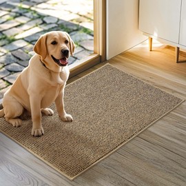JSEI Dirt Trapper Door Mat 20"x32" Non-Slip Washable Entrance Mat, Dog Doormats, Absorbent & Fade-Resistant Floor Mats, Low Profile Welcome Mats for Entryway, Front Door, and Inside Entrance, Beige
