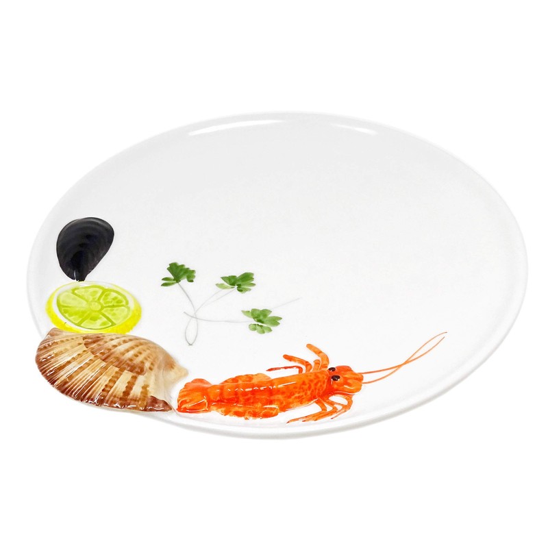 Lashuma Handmade Italian Ceramic Seafood Design Round Fish Plate 25cm