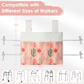 TOGETRUE Walker Bag, Handy Walker Basket with Water Cup Holder, Walker Storage Accessories Bag for Folding Walker, Wheelchairs, Strollers, 15"x11.5" (Cactus)