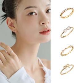 [Choose 1 of 6 types] Gold&Dear 14KGP new ring collection 5.Heart Cubic Ribbon (M) Rose / [6종 택1] 골드앤디어 14KGP 신상 반지 모음전 5.하트큐빅리본(M)로즈
