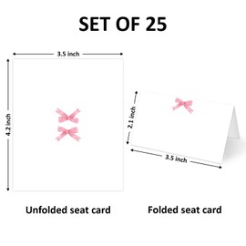 Pink Bow Place Cards for Table Setting, Blank Name Card for Banquet, Set of 25 Seating Cards for Wedding Reception Baby Shower Birthday Party and Events-10
