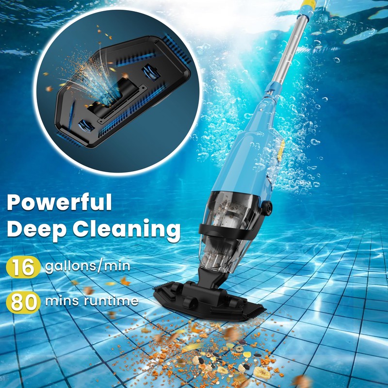Oxseryn Cordless Pool Vacuum, Rechargeable Handheld Pool Vacuum Cleaner for